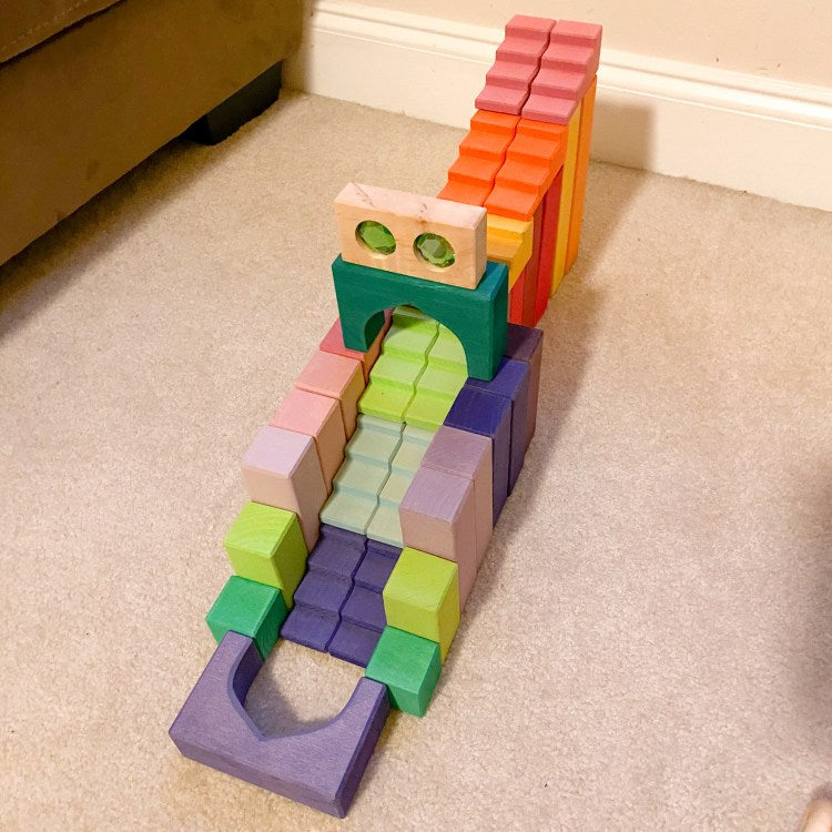 12 Pcs STAINED Stepped Roofs Building Blocks in Primary Rainbow Colors