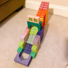 Load image into Gallery viewer, 12 Pcs STAINED Stepped Roofs Building Blocks in Primary Rainbow Colors
