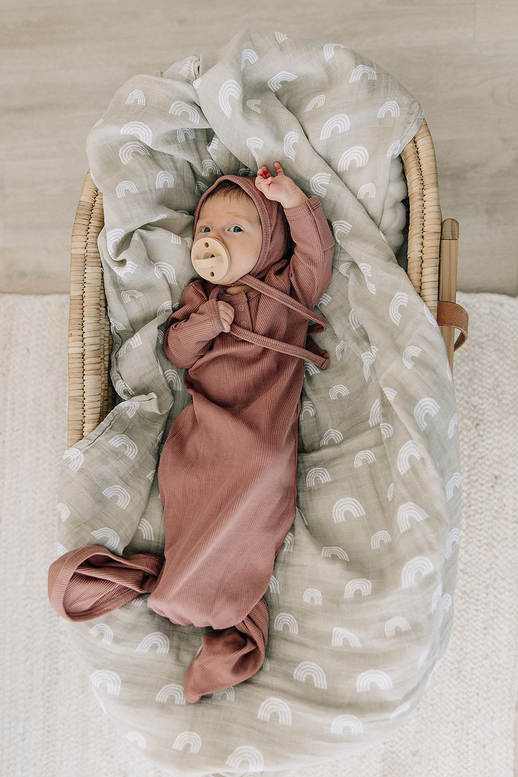 Mebie Baby Organic Cotton Ribbed Knot Gown | Dusty Rose