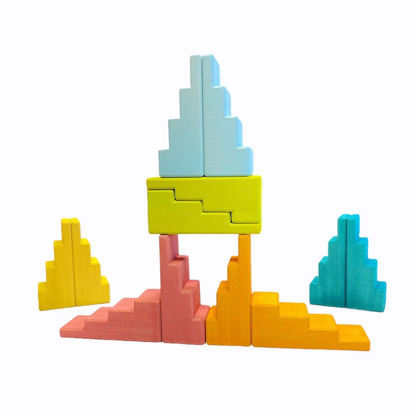 12 Pcs STAINED Stepped Roofs Building Blocks in Pastel/Macaron Colors