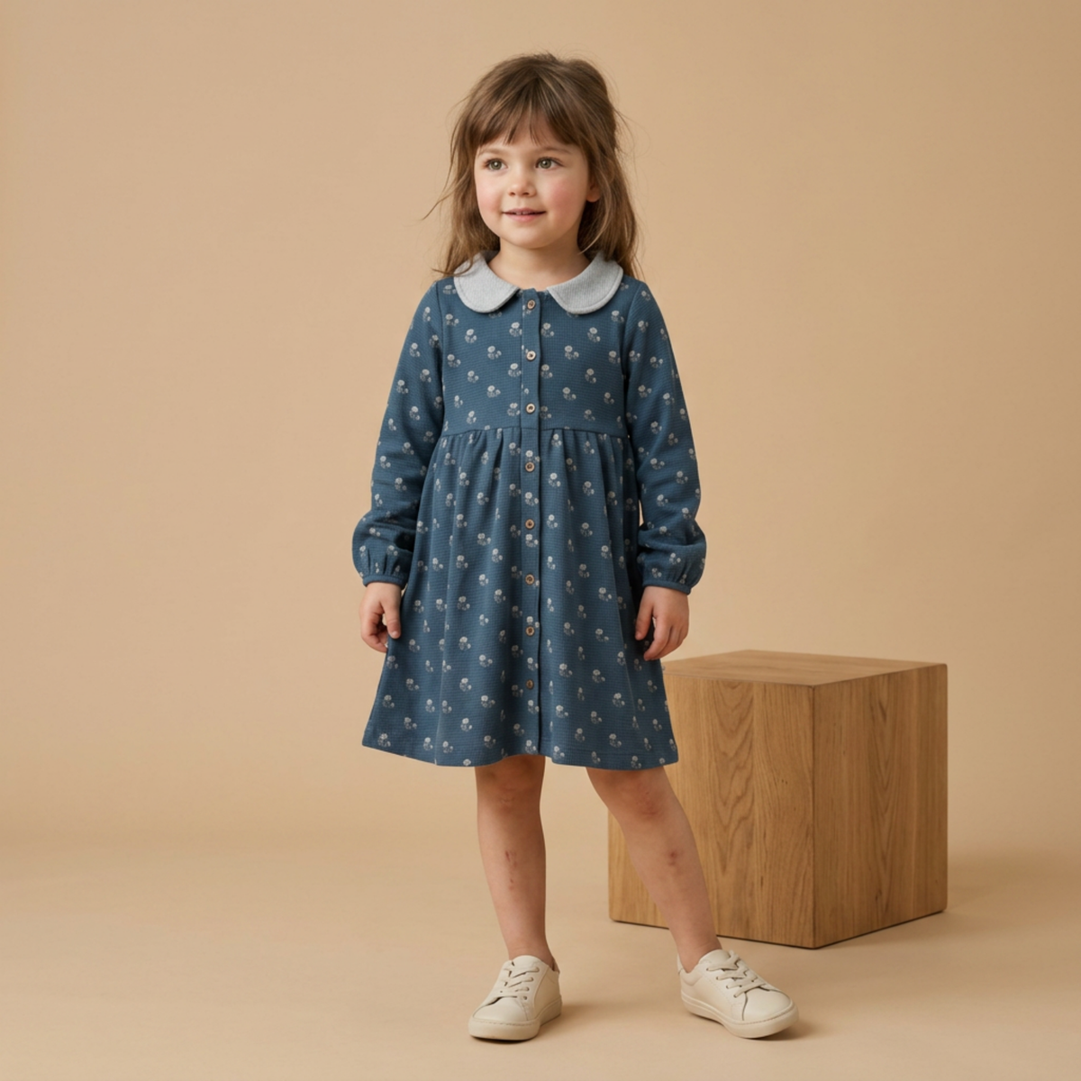 Organic Cotton Collared Dress for Babies & Toddlers – Indigo Blossom