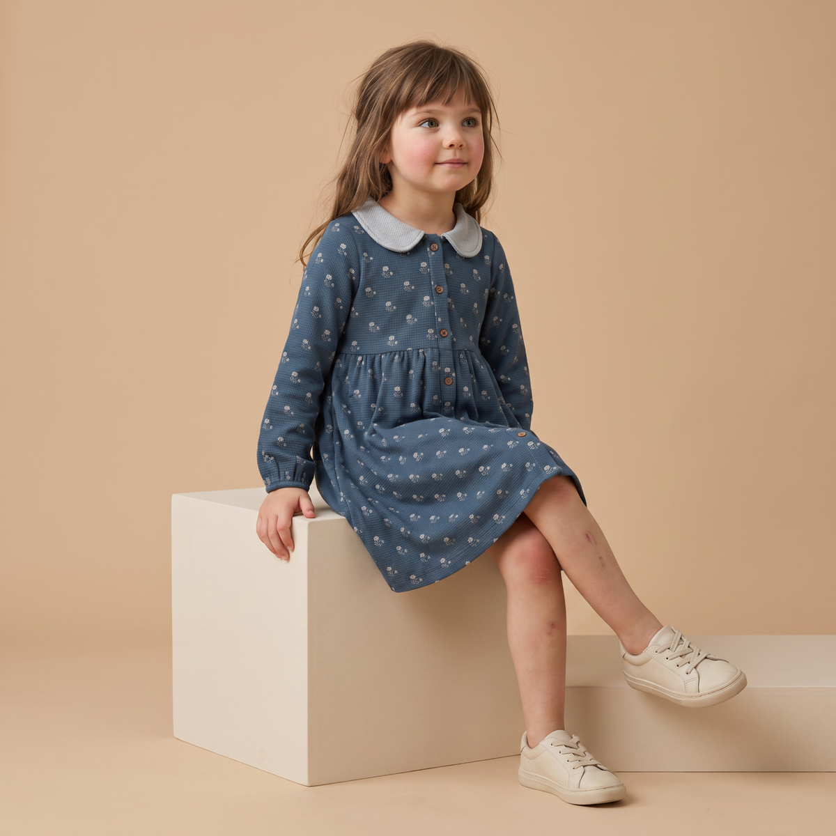 Organic Cotton Collared Dress for Babies & Toddlers – Indigo Blossom