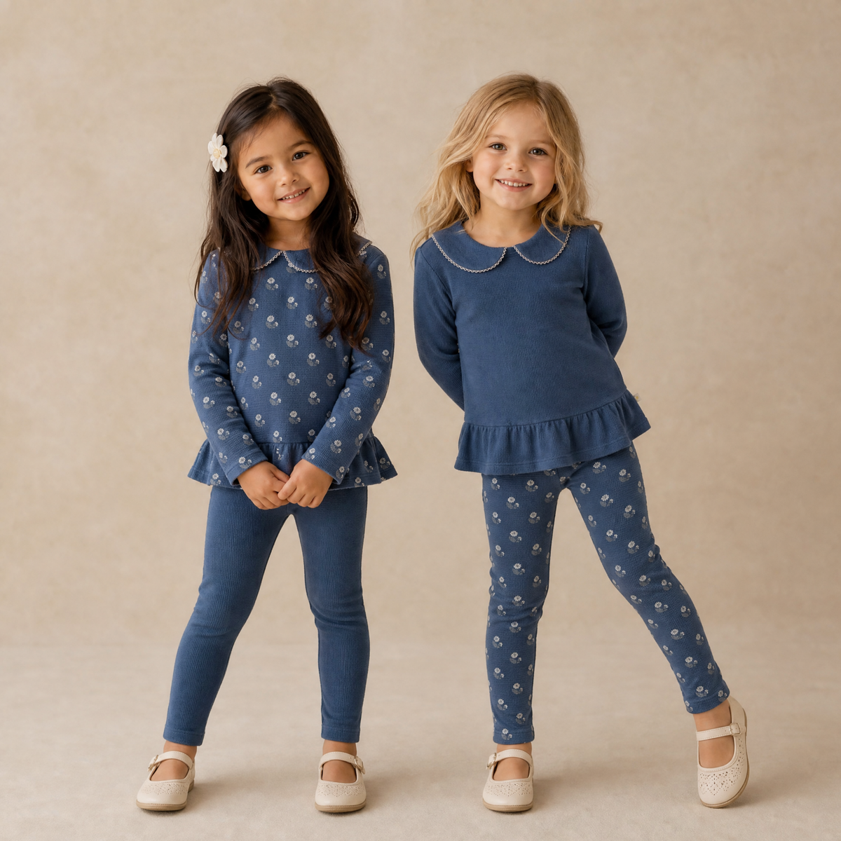 Organic Collar Peplum Tops, Set of 2 for Babies & Toddlers – Indigo Blossom + Navy