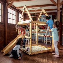 Load image into Gallery viewer, indoor wooden playhouse jungle gym for kids slide swings ladder
