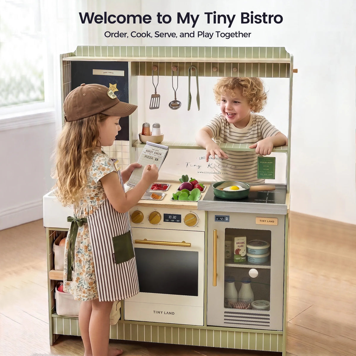 Tiny Land BistroSwitch Play Kitchen – 2-in-1 Kitchen & Bistro Pretend Play Set