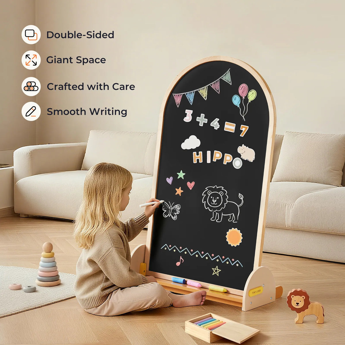 Tiny Land Double-Sided Arched Magnetic Chalkboard Easel – Beechwood Frame