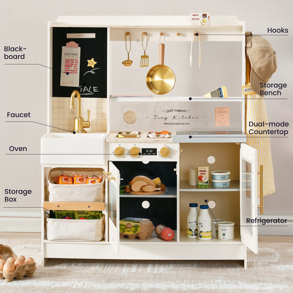 Tiny Land BistroSwitch Play Kitchen – 2-in-1 Kitchen & Bistro Pretend Play Set