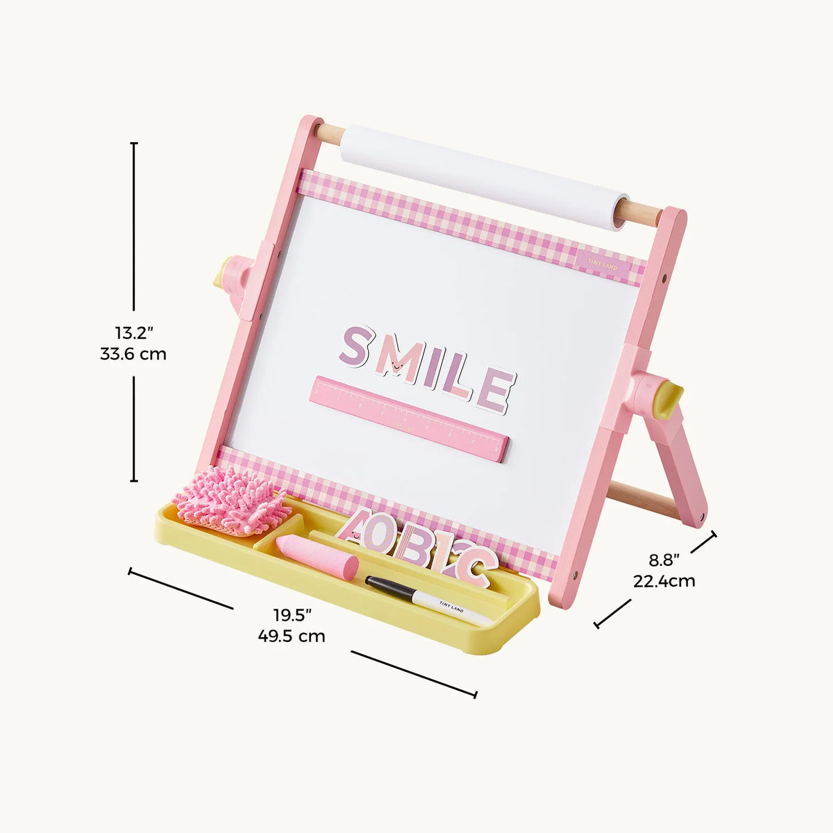 Tiny Land® Double-Sided Magnetic Tabletop Easel – Whiteboard, Chalkboard & Paper Roll with Letter Magnets, Ages 3+