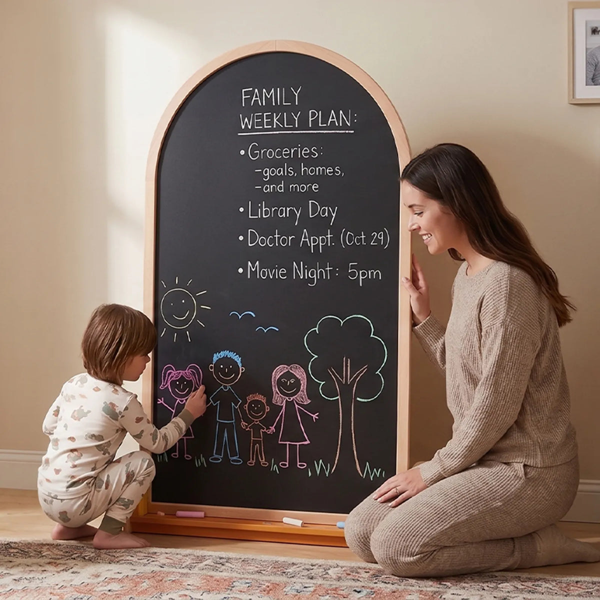 Tiny Land Double-Sided Arched Magnetic Chalkboard Easel – Beechwood Frame
