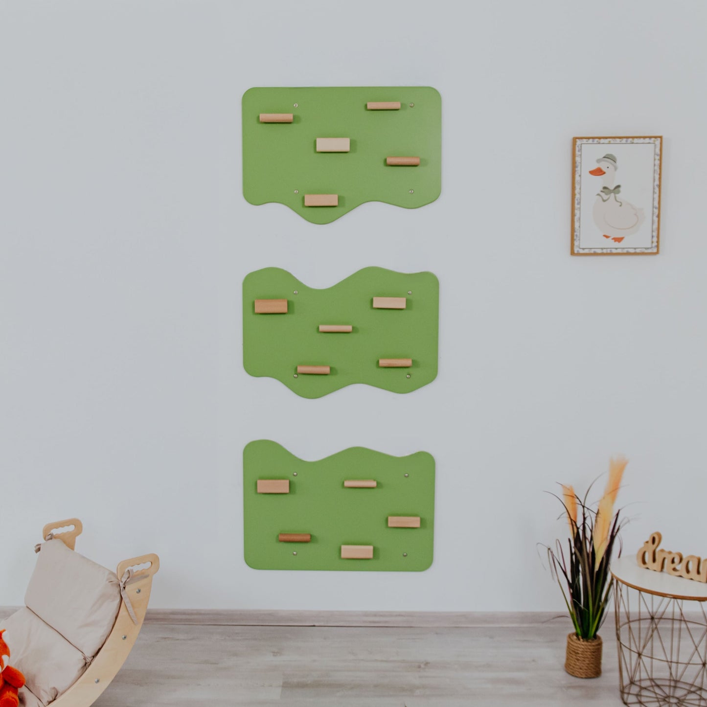 Indoor Rock Wall with Cloud-Shaped Panels & Wooden Climbing Holds for Kids 3-10