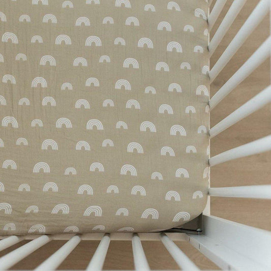 Rainbow Sprout Organic Cotton Muslin Fitted Crib Sheet – GOTS Certified, Neutral Boho Rainbow