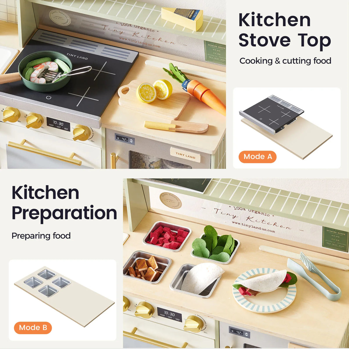 Tiny Land BistroSwitch Play Kitchen – 2-in-1 Kitchen & Bistro Pretend Play Set