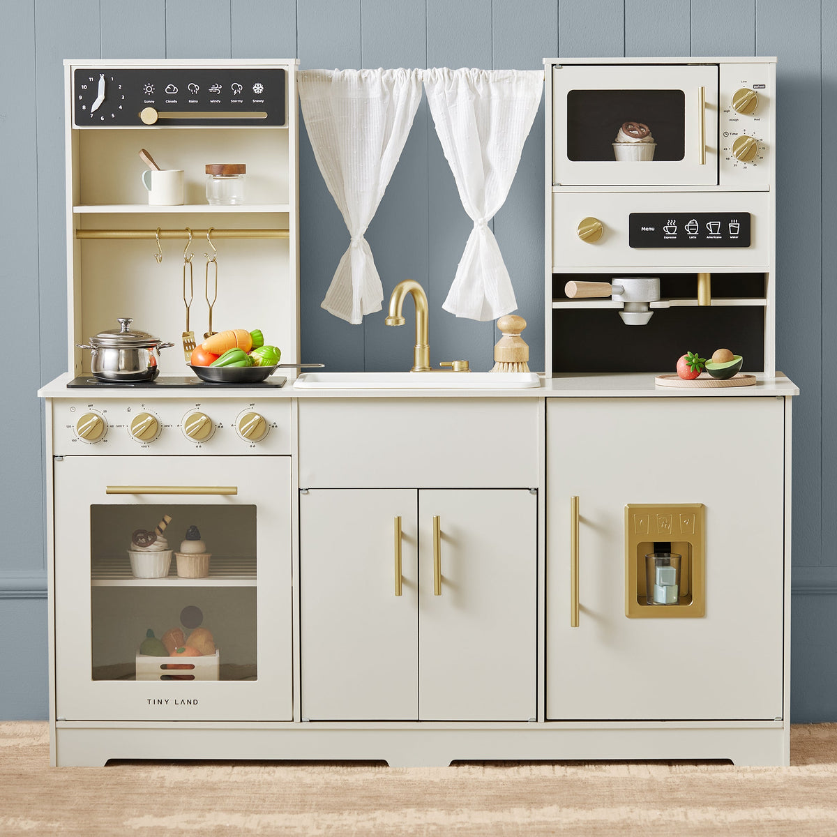 Tiny Land Iconic Aqua Play Kitchen with Running Water – Cream Pretend Play Kitchen