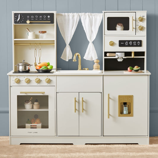 Tiny Land Iconic Aqua Play Kitchen with Running Water – Cream Pretend Play Kitchen