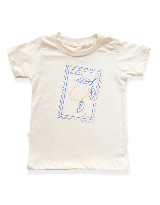 La Dolce Vita Stamp Organic Cotton Kids T-Shirt – Short Sleeve, 2T–12Y