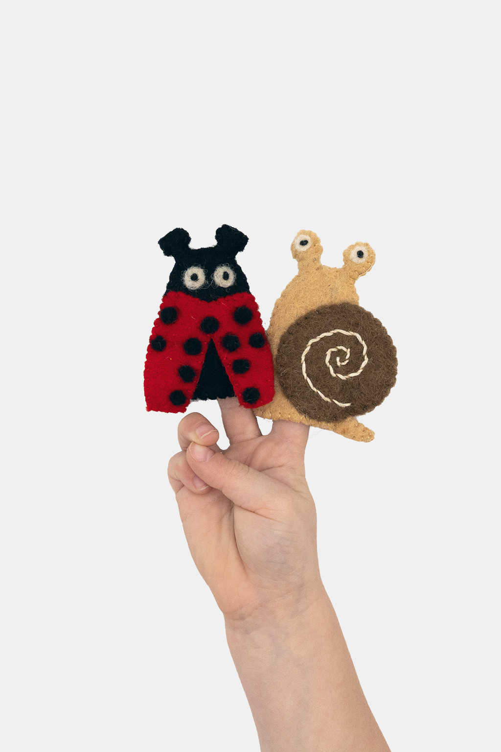 Ladybug & Snail Finger Puppet Set – Handmade Wool Felt Pretend Play Toy