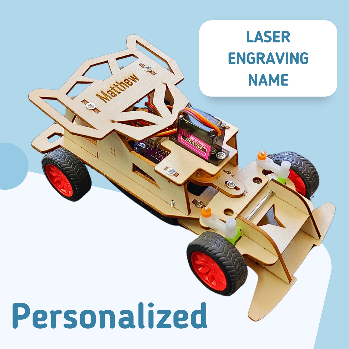 Kitsville Steering Remote Control Car DIY Kit – Wooden STEM Building Kit for Kids 12+