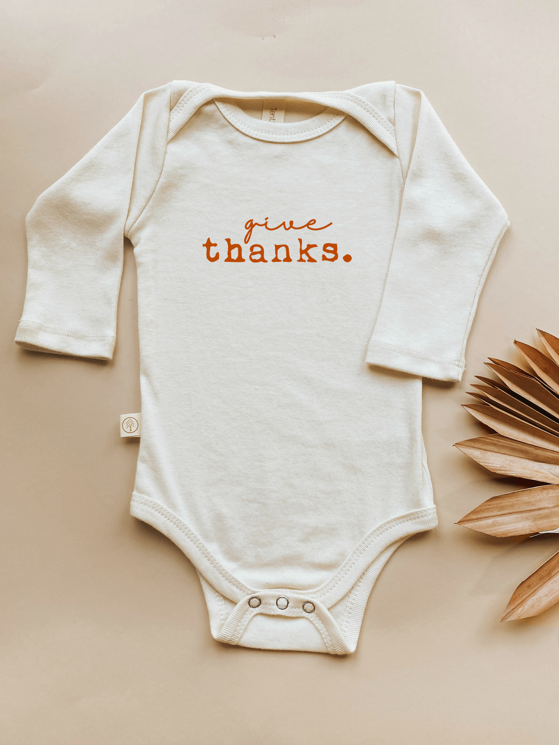 Give Thanks Organic Cotton Baby Bodysuit – Long Sleeve, 0–24M