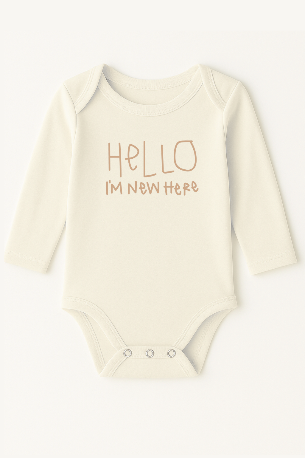 Hello I’m New Here Clay Organic Cotton Baby Bodysuit – Long Sleeve, 0–6M