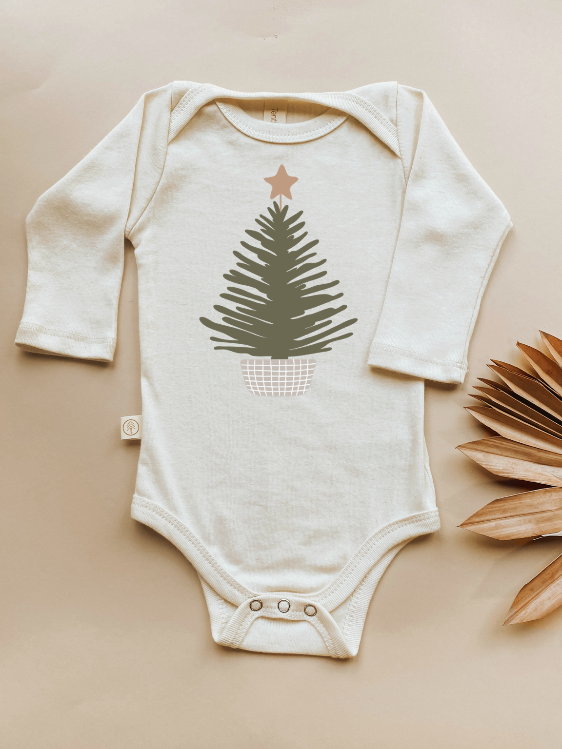 Holiday Tree Organic Cotton Baby Bodysuit – Long Sleeve, 0–24M