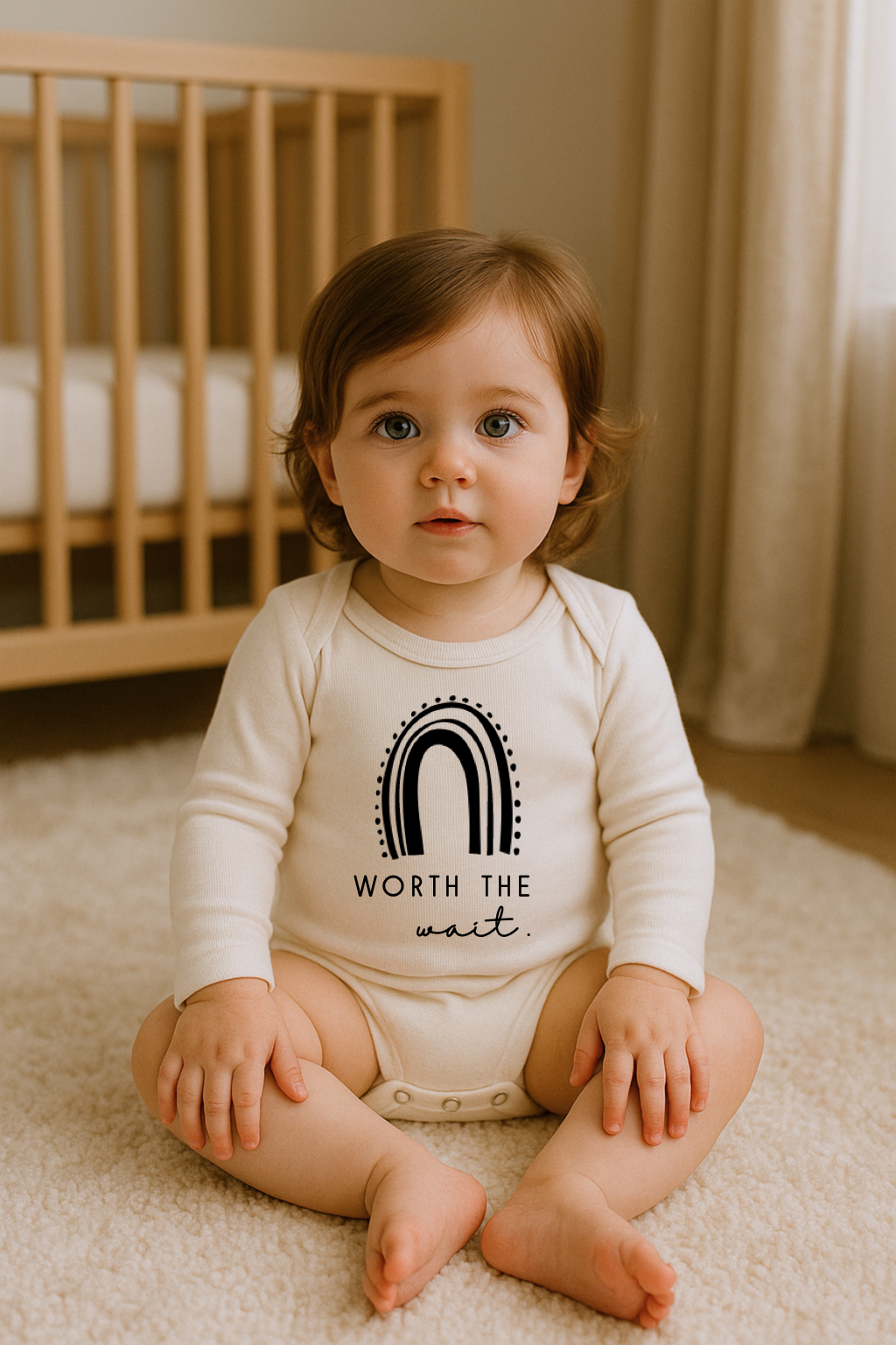 Worth the Wait Rainbow Organic Cotton Baby Bodysuit – Long Sleeve, 0–24M