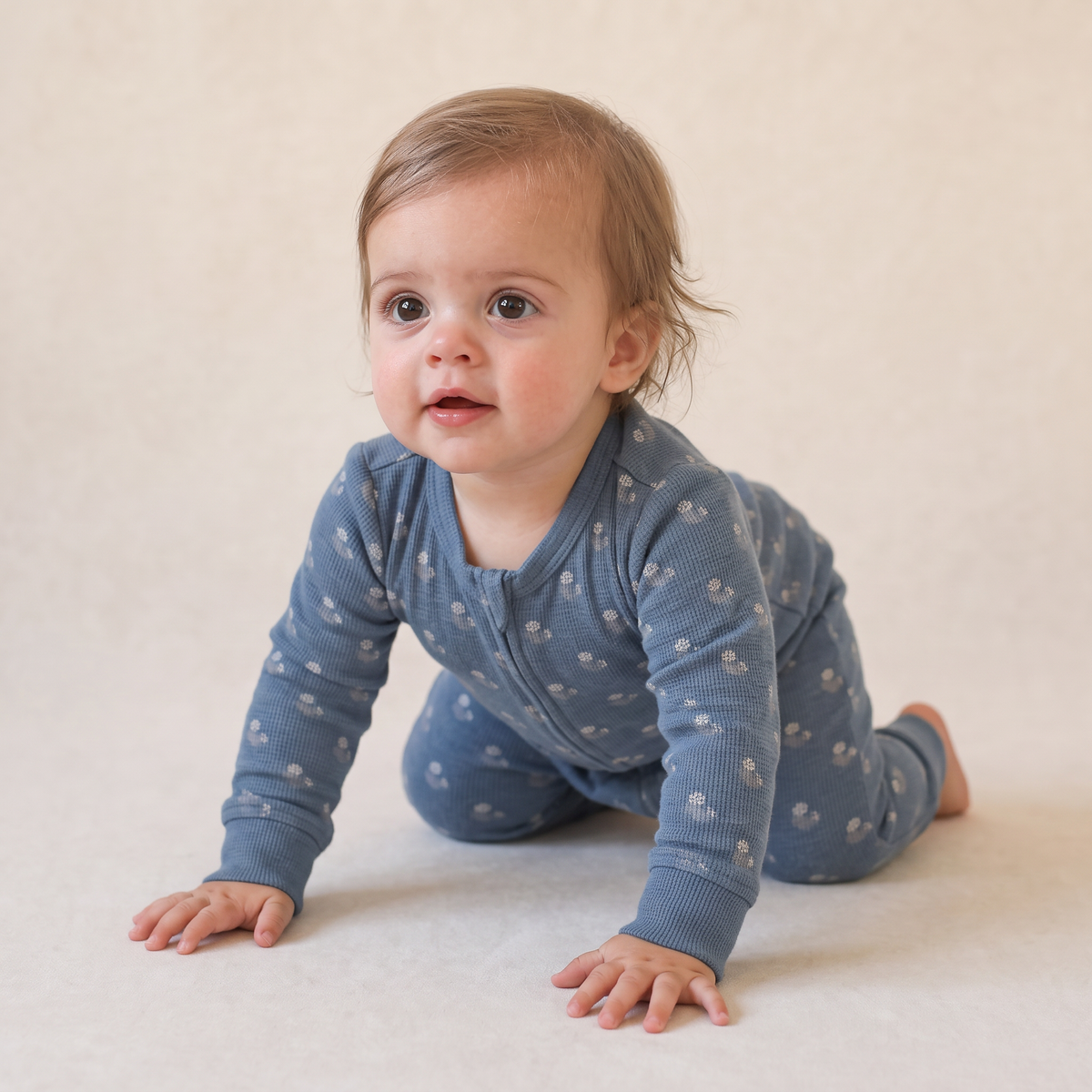 Organic Cotton 2-Way Zip Romper with Convertible Footies & Mittens for Babies – Indigo Blossom