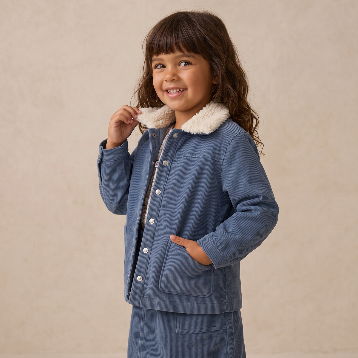 Organic Corduroy Jacket with Sherpa Lining for Toddlers – Navy