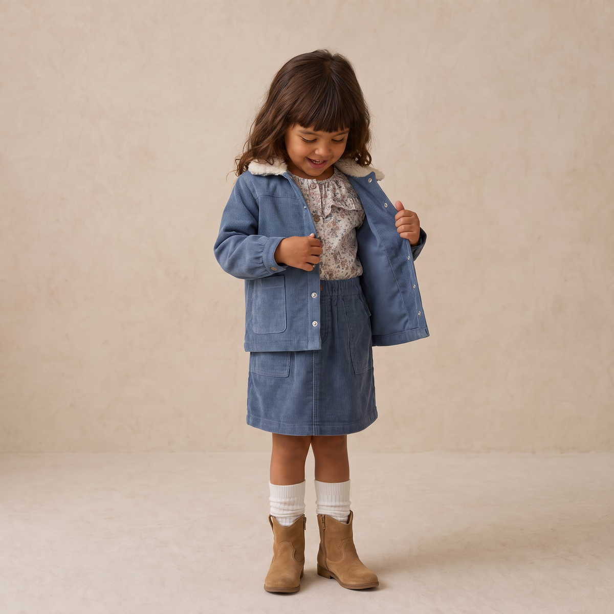 Organic Corduroy Jacket with Sherpa Lining for Toddlers – Navy