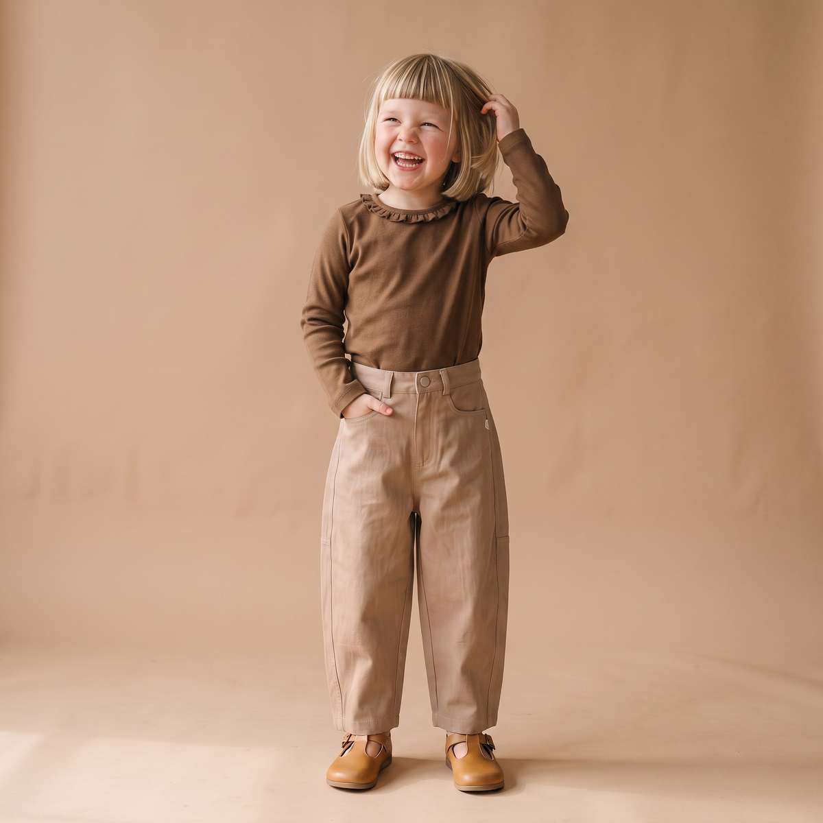 Organic Ruffle Neck Top for Babies & Toddlers – Brown