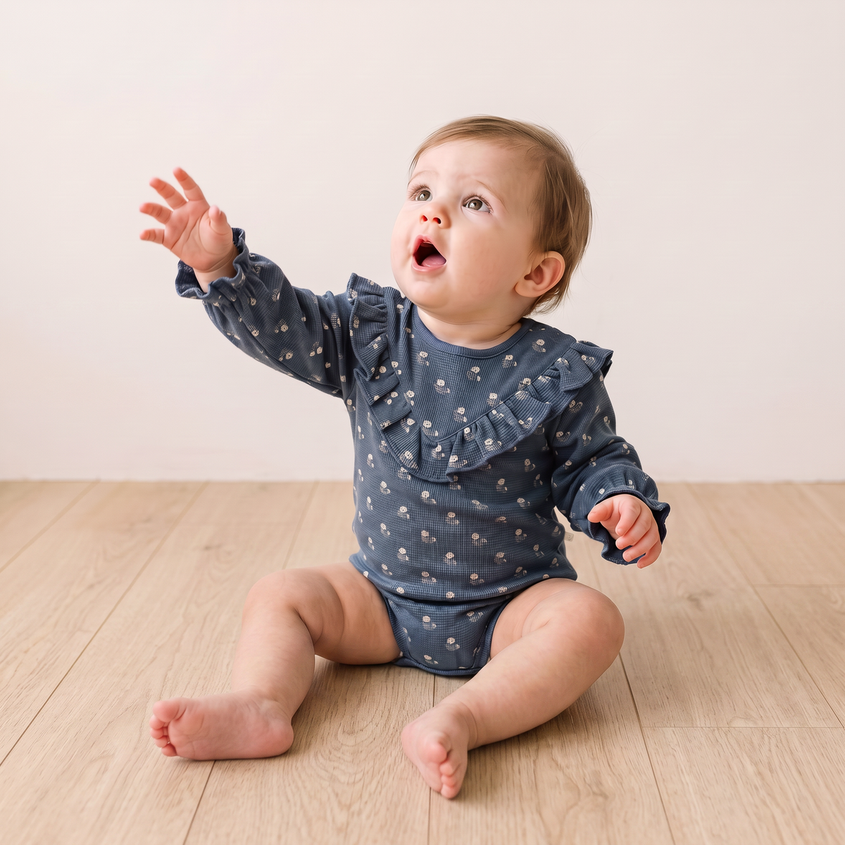 Organic Cotton Ruffle Bubble Romper for Babies – Indigo Blossom