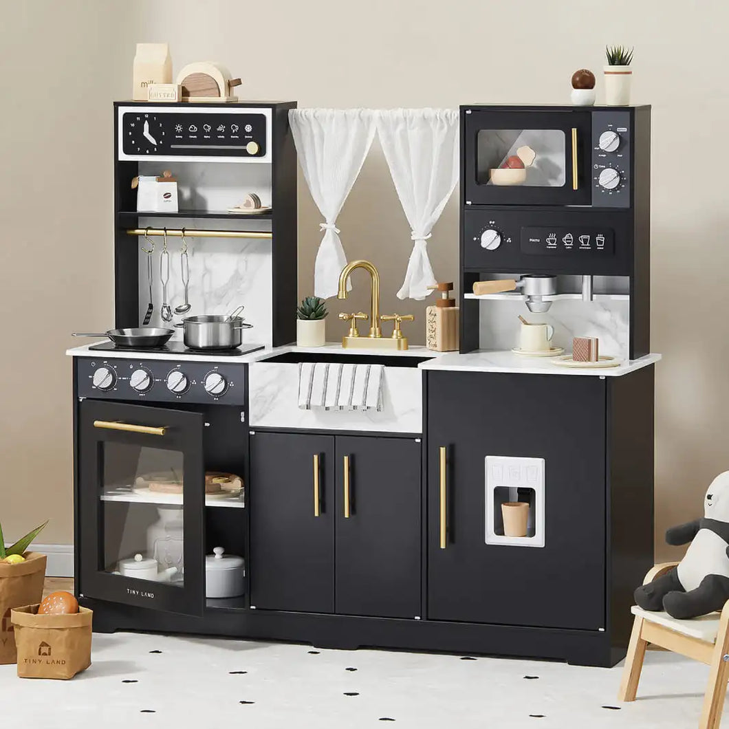 Tiny Land® Trendy Black Style Wooden Play Kitchen