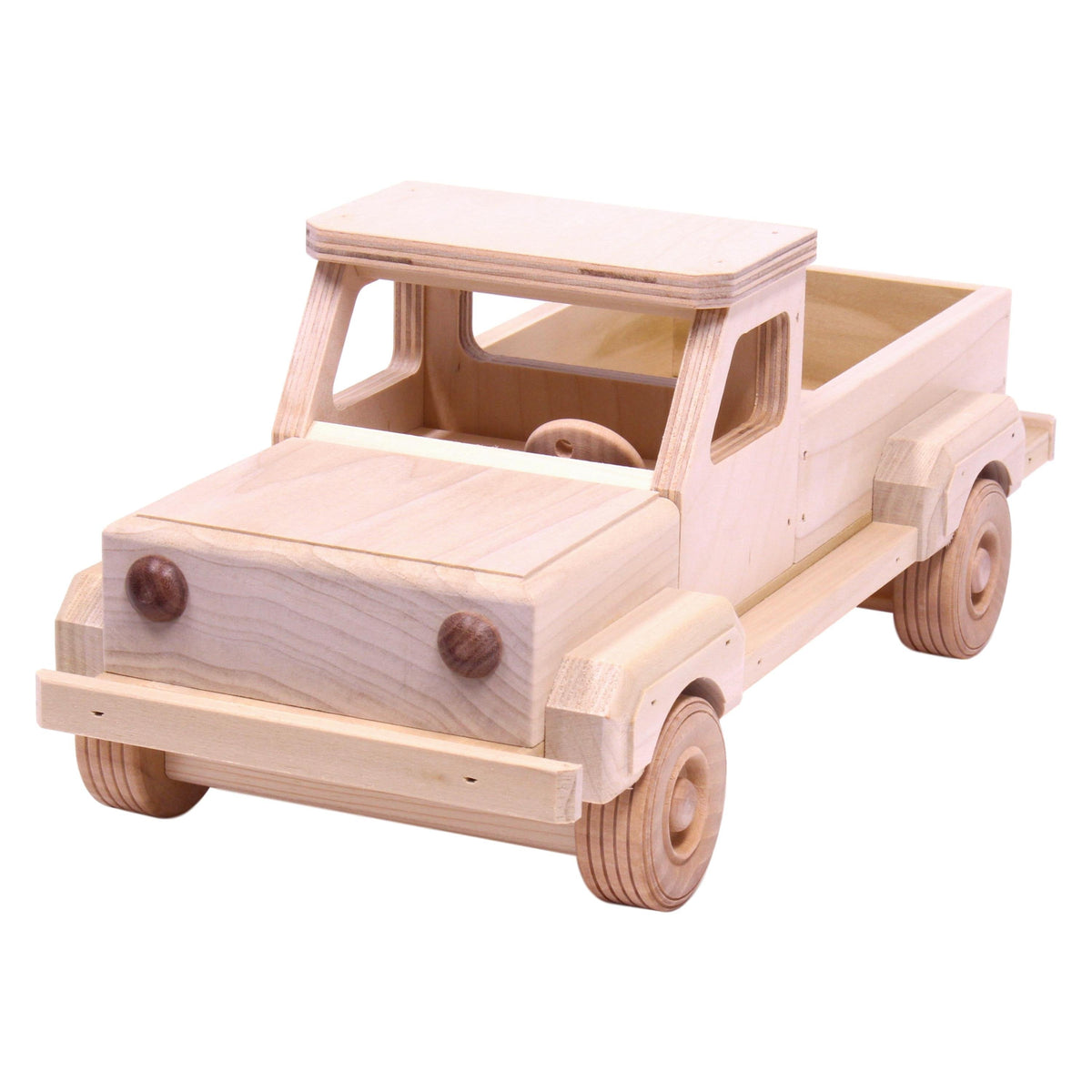Amish-Made Solid Wood Pickup Truck Toy with Hitch – Unfinished
