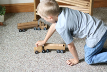 Load image into Gallery viewer, Wooden Barrel Truck Toy With Removable Wood Barrels, Child-Safe Harvest Stain Finish
