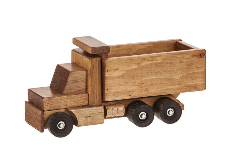 Amish-Made Solid Wood Toy Dump Truck – Small or Large