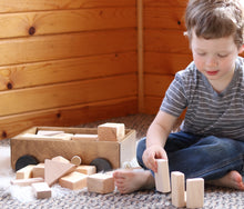 Load image into Gallery viewer, Amish-Made Wooden Toddler Pull Wagon Toy with Wood Building Blocks

