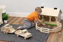 Load image into Gallery viewer, Wooden Toy Pickup Truck and Flatbed Trailer with Skidloader Set
