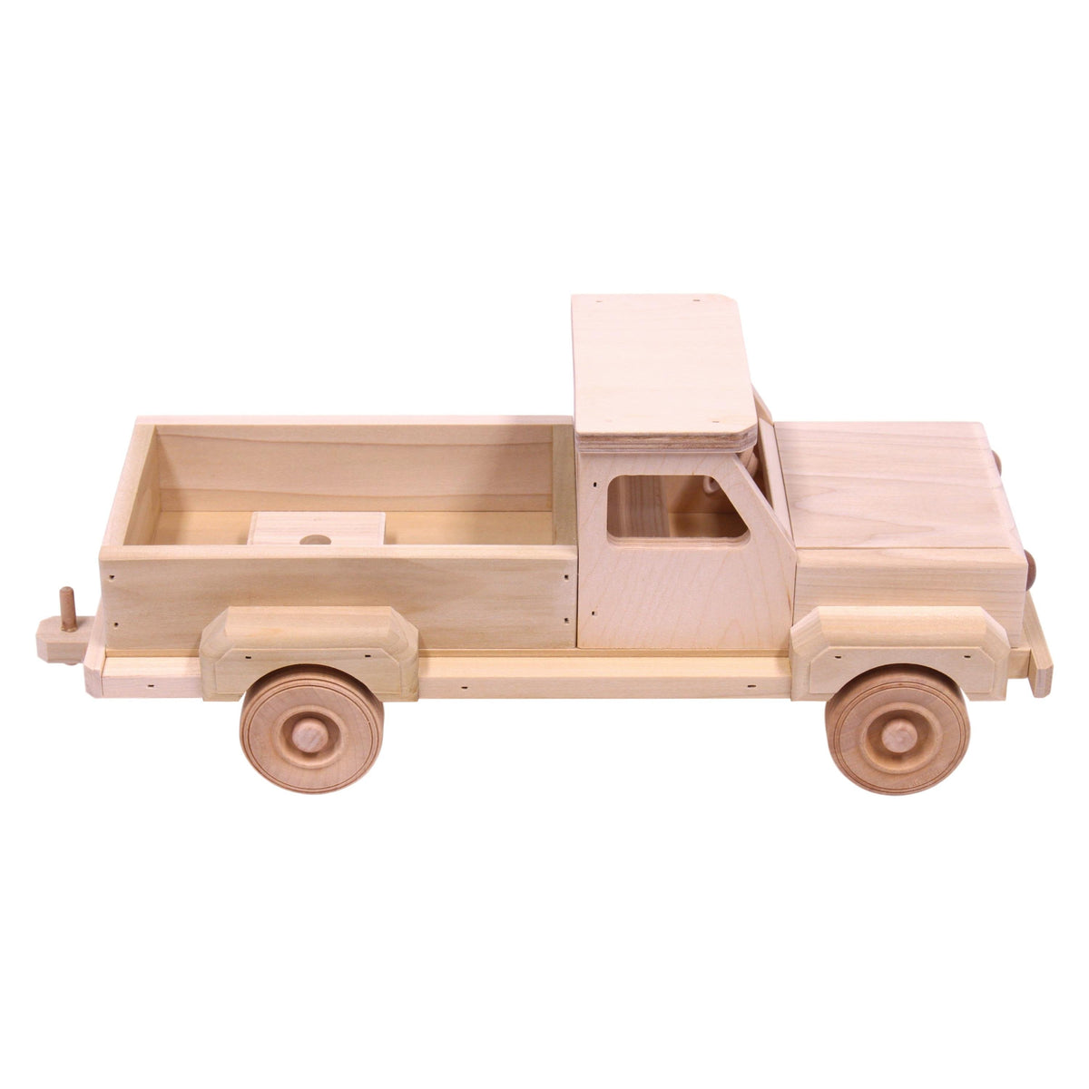Amish-Made Solid Wood Pickup Truck Toy with Hitch – Unfinished