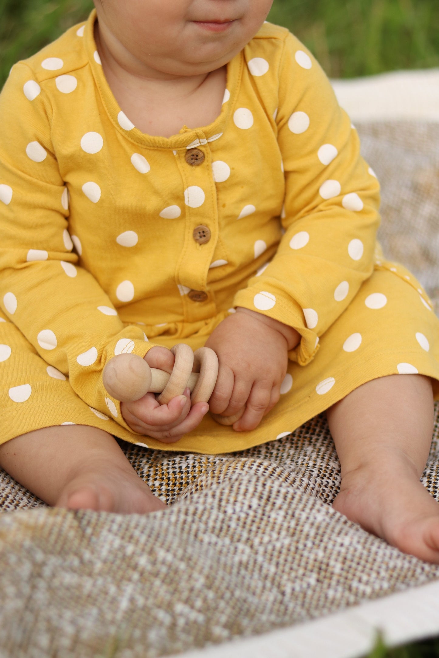 Amish-Made Wooden 3-Ring Baby Rattle Toy - Unfinished Wood - 3-4" Long