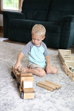 Load image into Gallery viewer, Amish-Made Wooden Log Semi Truck Toy, With Removable Logs
