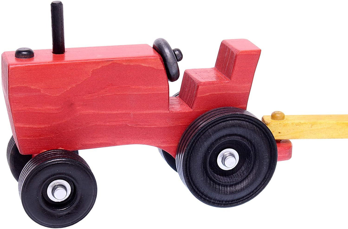 Amish-Made Wooden Toy Tractor & Wagon Set with 15 Hay Bales