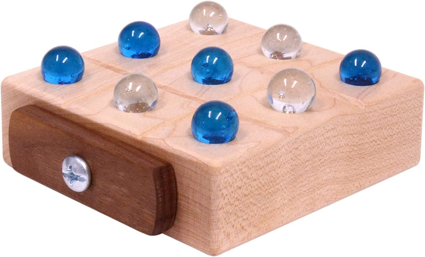 Wooden Marble Tic Tac Toe Game with Built-in Storage for Marbles