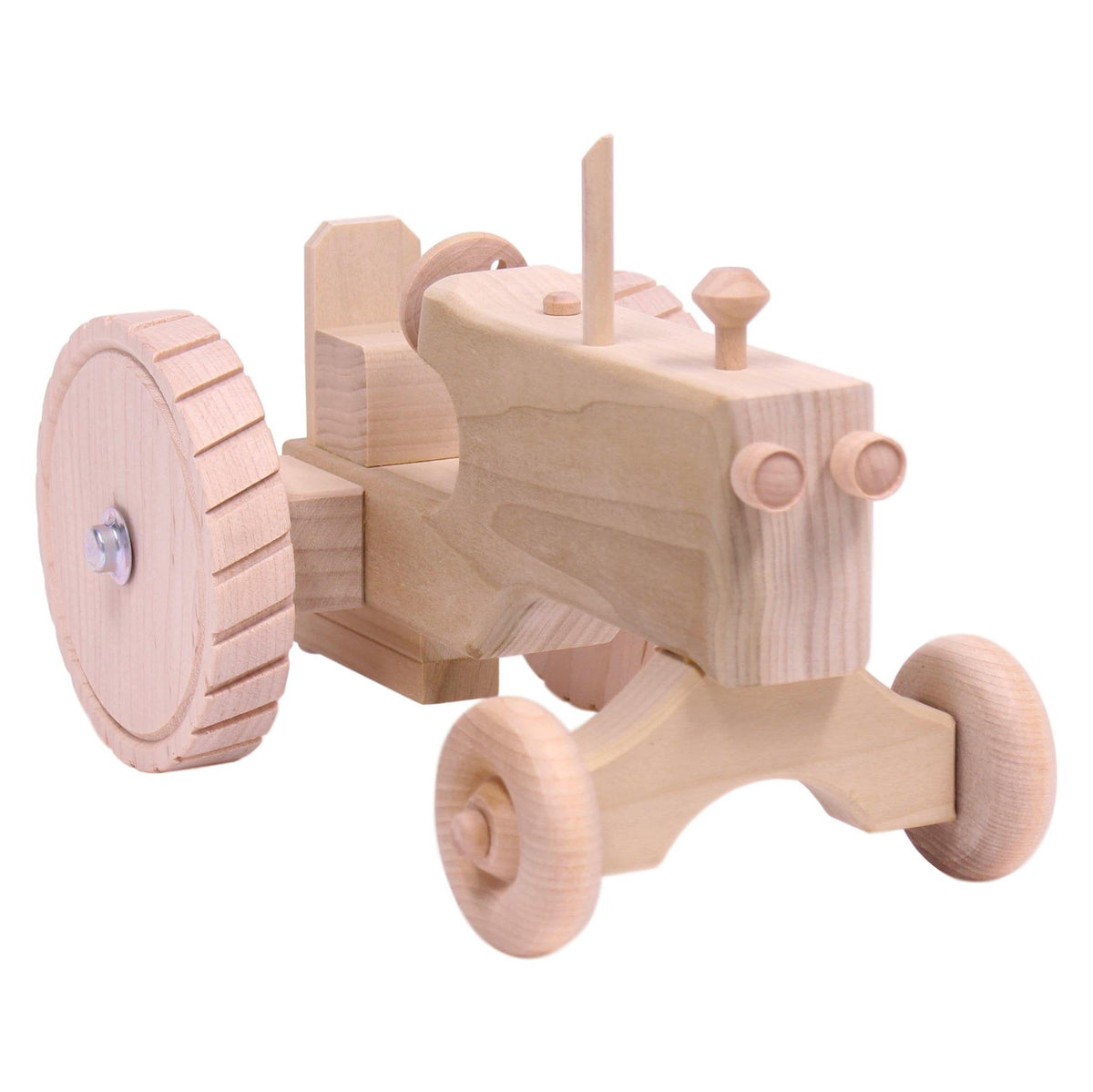 Amish-Made Solid Poplar Wooden Toy Tractor with Hitch – Unfinished