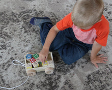 Load image into Gallery viewer, Amish-Made Wooden ABC Block Toddler Pull-String Wagon Toy
