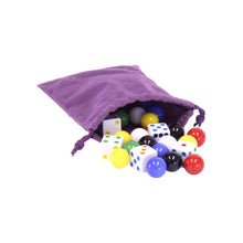 Load image into Gallery viewer, Bag of 24 Glass Marbles (16mm) and 6 Dice for Aggravation Game
