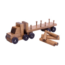 Load image into Gallery viewer, Amish-Made Wooden Log Semi Truck Toy, With Removable Logs
