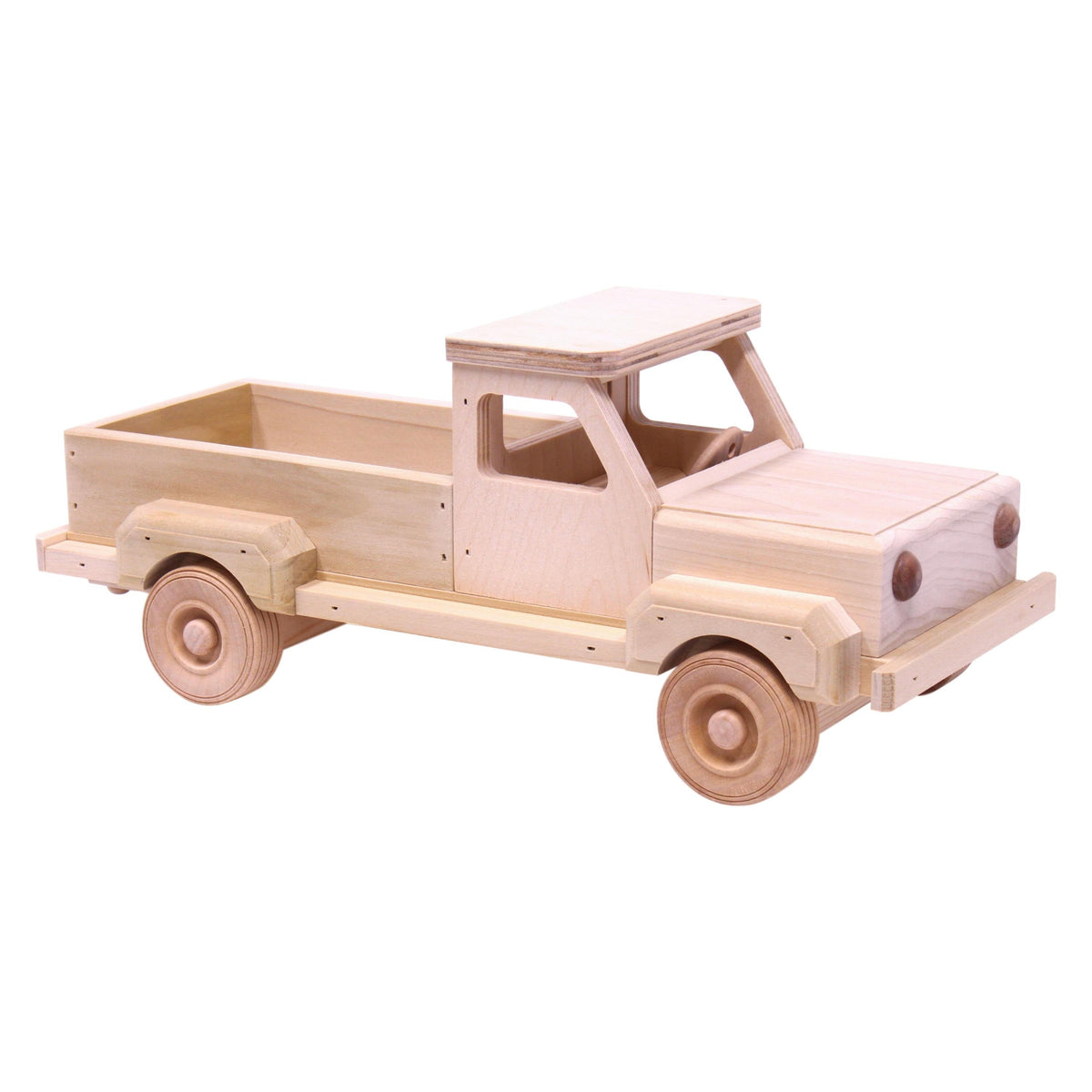 Amish-Made Solid Wood Pickup Truck Toy with Hitch – Unfinished