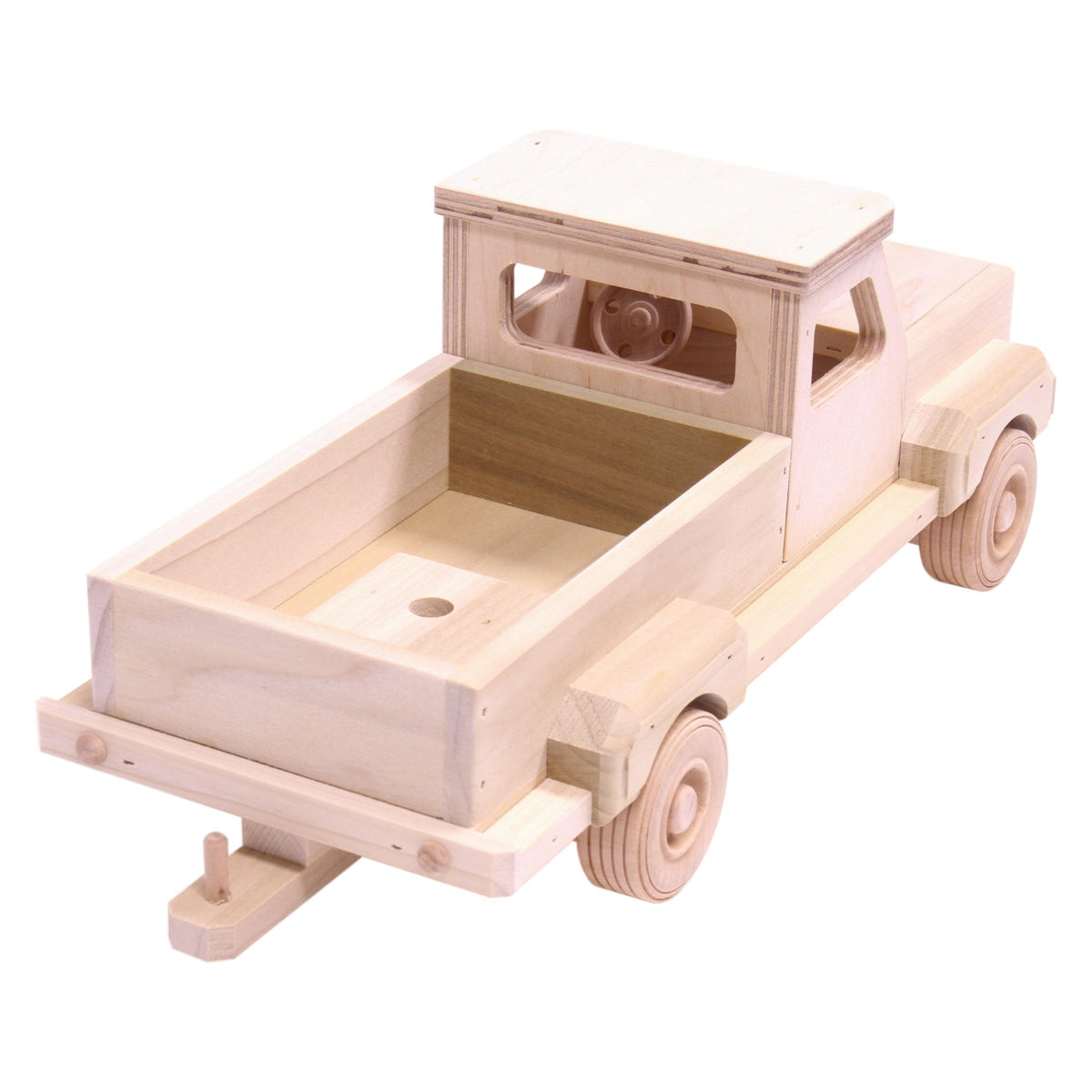 Amish-Made Solid Wood Pickup Truck Toy with Hitch – Unfinished