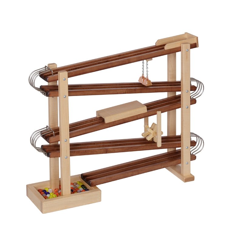 Amish-Made Deluxe Wooden Marble Flyer Racetrack – Walnut & Maple Hardwood