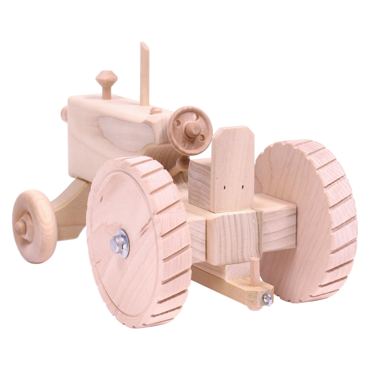 Amish-Made Solid Poplar Wooden Toy Tractor with Hitch – Unfinished