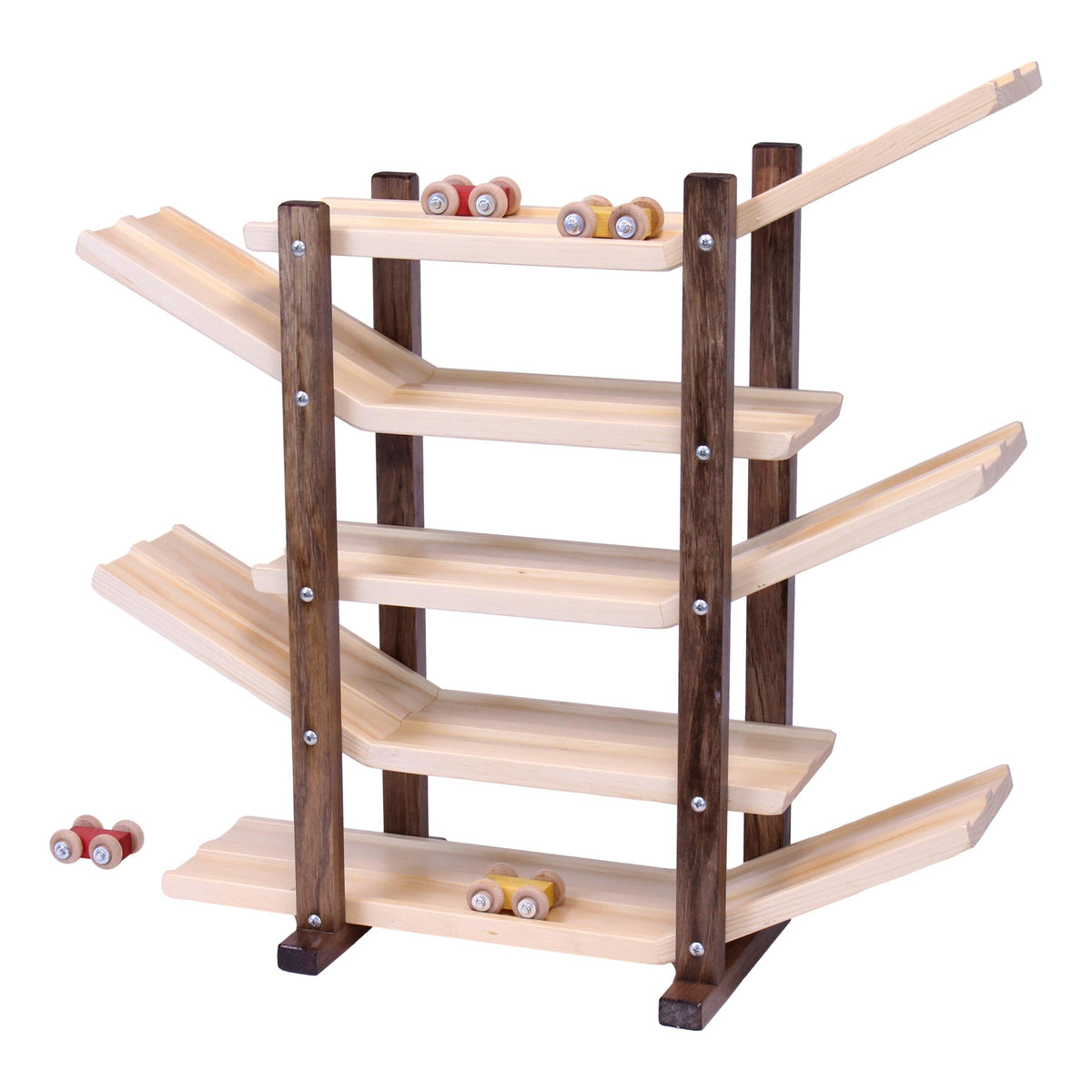 Amish-Made Wooden Car Roller Racetrack with 4 Wooden Cars